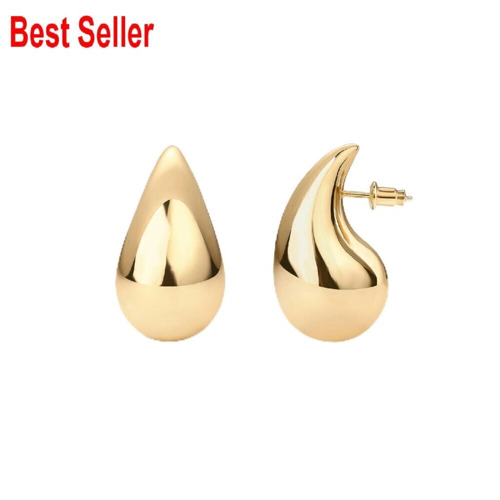 Chunky Teardrop Hoop Earrings 14K Gold Plated Sterling Silver Lightweight